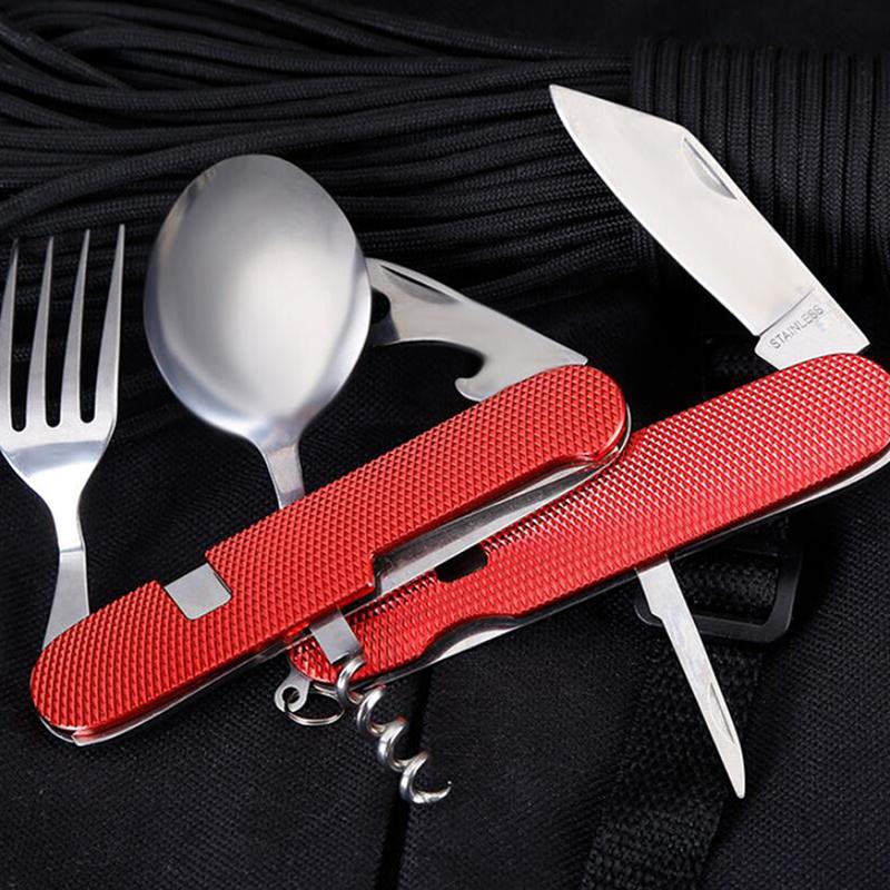 6 в 1 кемпинг пикник складная ложка вилка посуда открытый инструмент для выживания