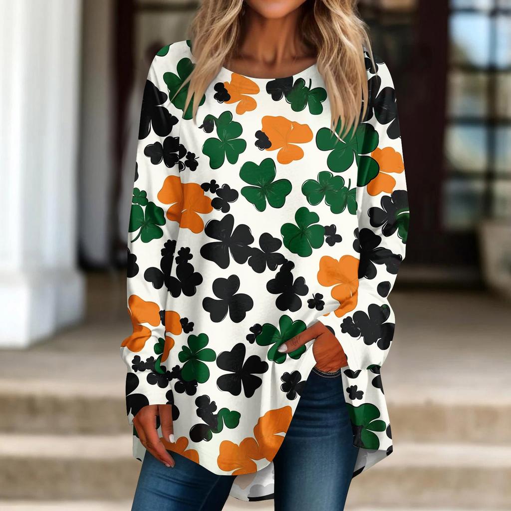 Женская свободная футболка с круглым вырезом и длинными рукавами, топ-пуловер с длинными рукавами