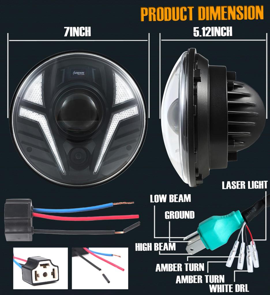 HENGTUAOTO 7-дюймовая светодиодная фара для мотоцикла, сверхдальний вспомогательный прожектор с белым DRL, янтарным поворотником, совместимая с Street Softail Road