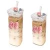 1/2 шт. Розовый стакан с бантом 400 мл Стеклянные стаканы для переноски на улице Кофе Сок Молоко Чай с крышками и соломинками Подходит для подарка