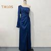 Женское вечернее платье на одно плечо с открытым рукавом, разрезом по низу, однотонное, с тонкой талией, плиссированное, с узлом, однотонное, коктейльное, вечернее платье макси