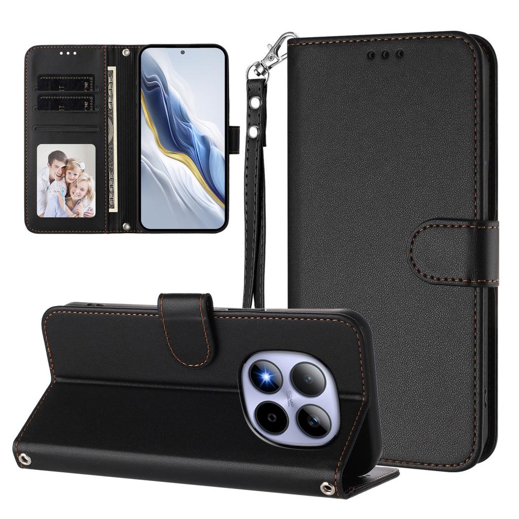 For Xiaomi Redmi Note 15 Pro 5G Leather Case Wallet Stand Phone Cover with Wrist Strap