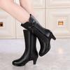 Fashion 2024 Autumn Winter Plush Comfort Mother Shoes Round Head Thick Bottom Medium Heel Leather Boots Fashion Warm Women's Short Boots