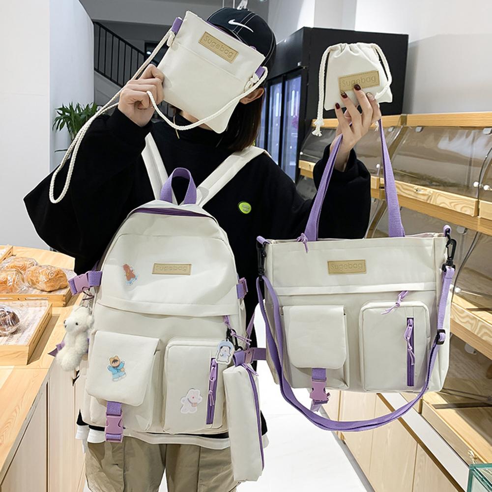 5 шт./компл. женский рюкзак, модные школьные сумки, холст, простой повседневный отдых для отдыха