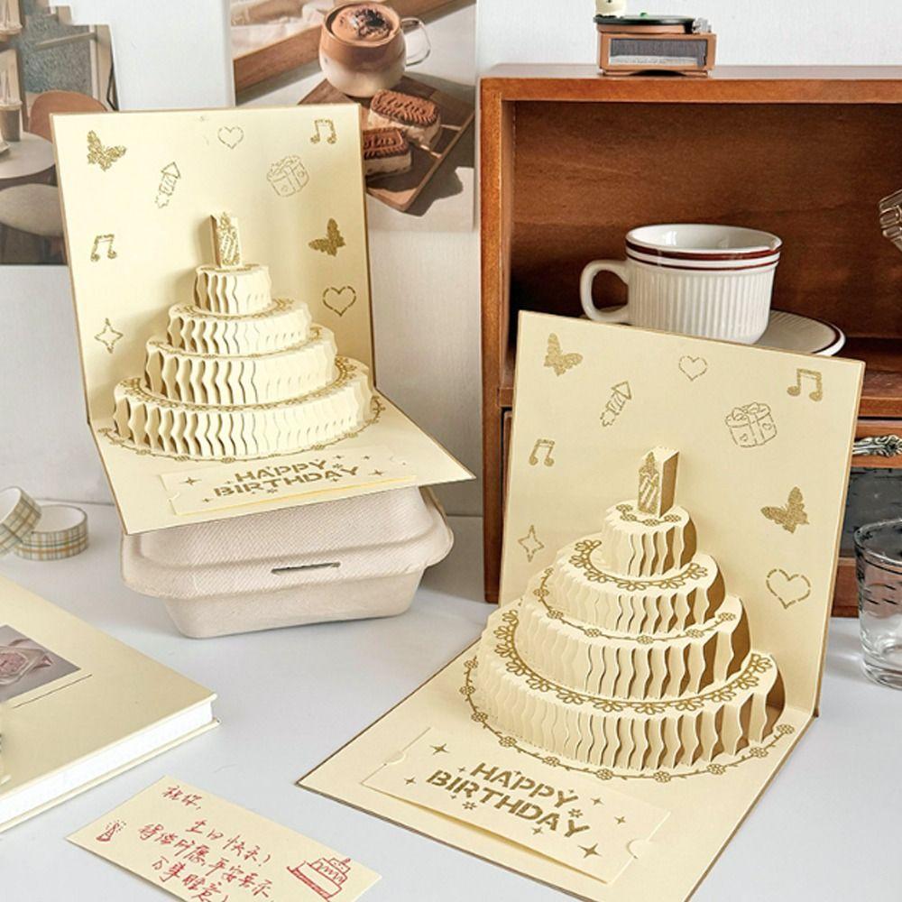 Handmade Pop-Up Greeting Card Folding Birthday Cake Card Creative Gift Card  Baby Shower