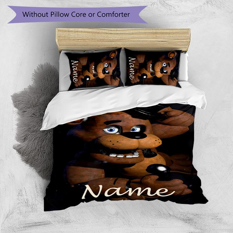 3pcs Freddy bear1 Cover Set - Personalized Name, HD Printed Bedding with 1 Cover and 2 Pillowcases - Perfect for Home Decor, Easy Care