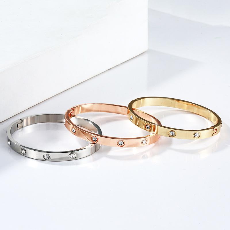 Gold Plating Lover Bracelets&Bangles for Women Rose Gold Color  Charming CZ Cuff Bracelet Luxury Jewellery Gifts AVE