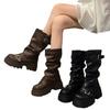 Women's Boots Brown Maillard Retro  New Spring Autumn Height Increasing Comfortable Anti Slip Fashion Belt Buckle Boots