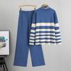 Плюс размер женский весенний новый водолазка свободный повседневный модный полосатый трикотажный костюм из двух частей