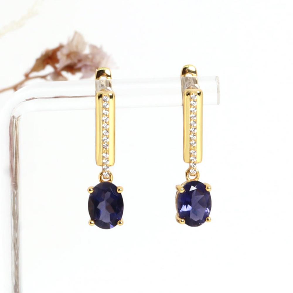 Элегантные и благородные серьги из серебра 925 пробы с настоящим драгоценным камнем, натуральным овальным иолитом 6*8 мм, изысканные ювелирные изделия для женского подарка на день рождения