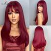Long Red Wine Burgundy Dark Red Straight Synthetic Wig with Bangs Women Cosplay Natural Hair Wig Hair Heat Resistant