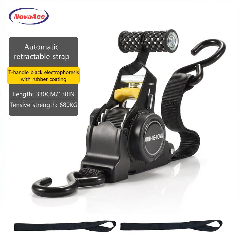 NovaAcc Heavy Duty Cargo Strap Auto Retractable Quick Release Tensioning Band for Truck Cargo Transport Car Motorcycle