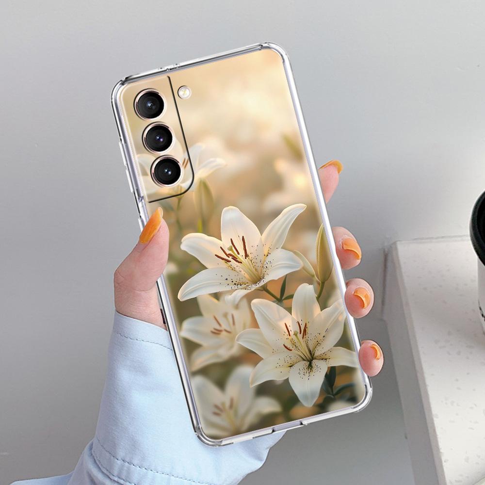 Чехол для телефона Samsung Galaxy S26 S25 S24 S23 S22 Ultra S20 S21 FE 5G Plus Мягкий прозрачный чехол Реалистичный принт с изображением цветка лилии