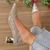 Glitter crystal shoes sequined high heels women's 2024 new pointed plus size socialite silver pregnant woman bride wedding shoes