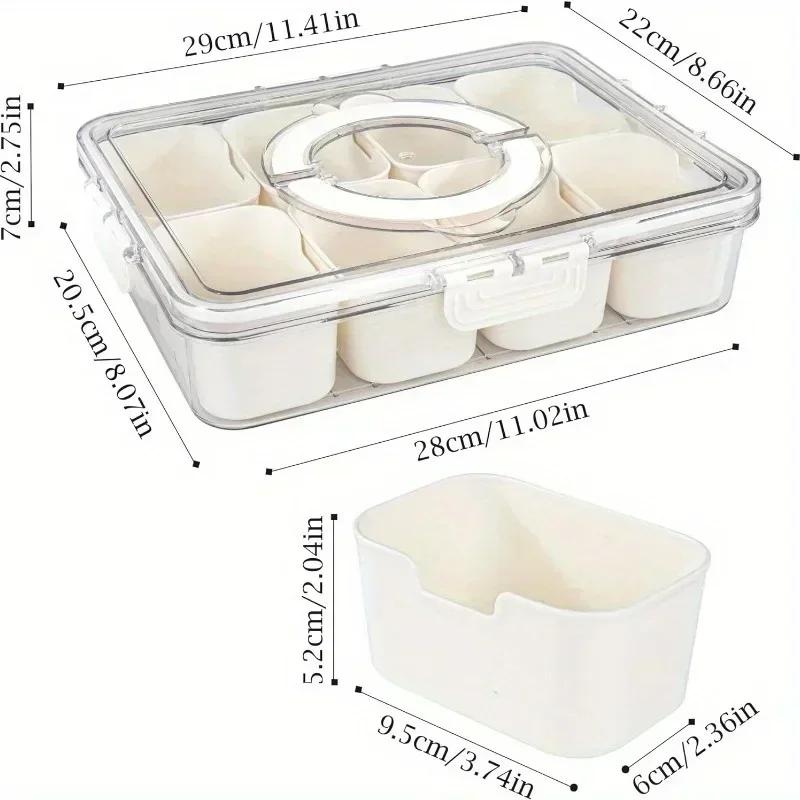 4/8 Grid Household Convenient Portable Snack Platter Storage Device Split Tray Cover Handle Reusable Snack Box Accessories