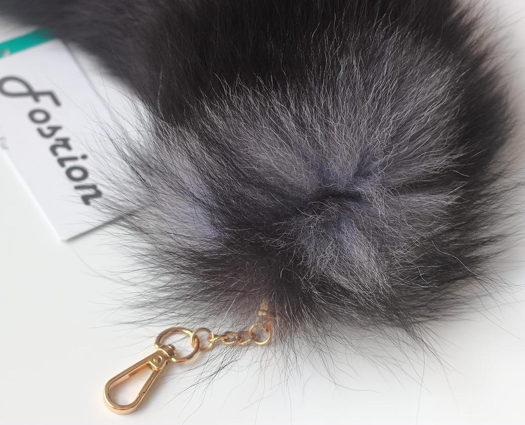 Genuine Fox Tail Fur Handbag Charm Cosplay Toy Fox Hair and Keychain Hook Ring Clip, Brown, Large