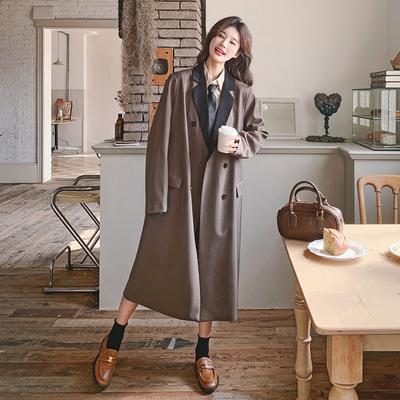 Женская одежда Niche Design Temperament Retro Long Suit Windbreaker New Contrast Color Long Suit Jacket