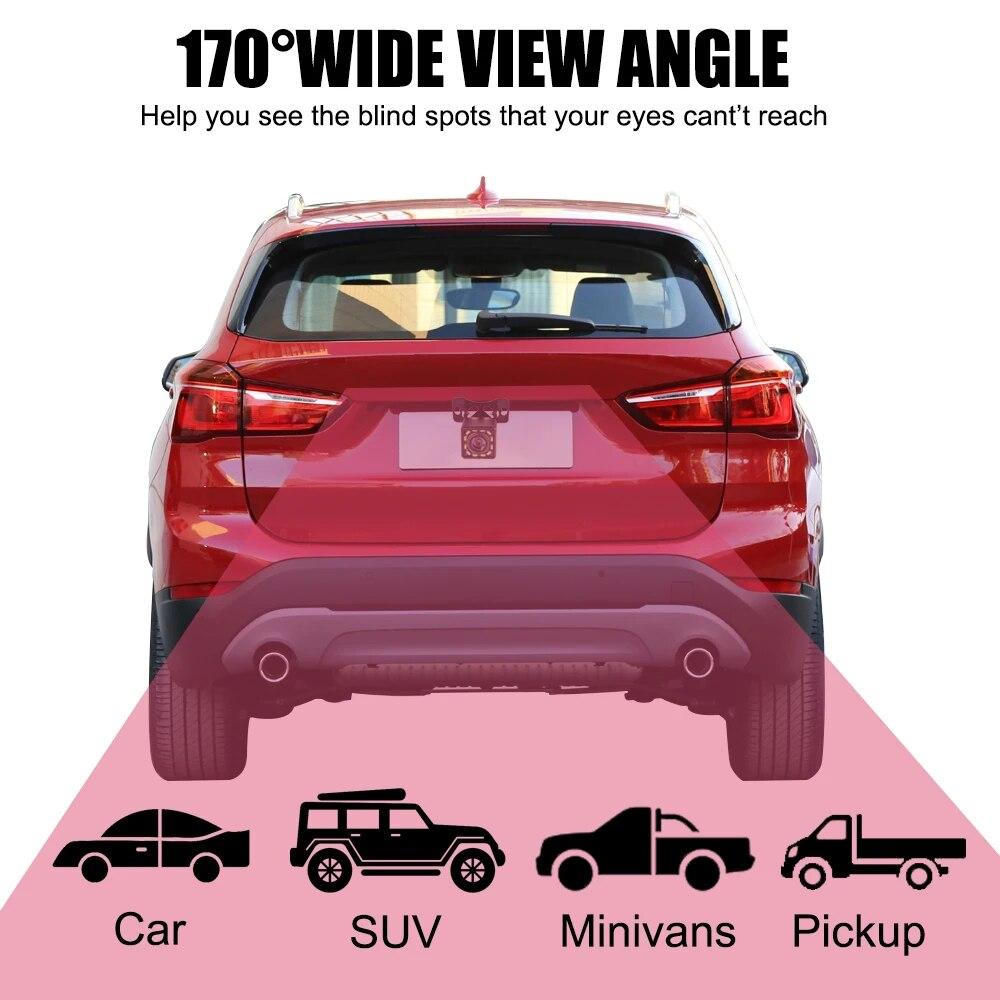 Автомобильная камера заднего вида DC 12V Объектив Рыбий глаз 170° Широкий угол Светодиодная ночная подсветка Камеры для парковки задним ходом