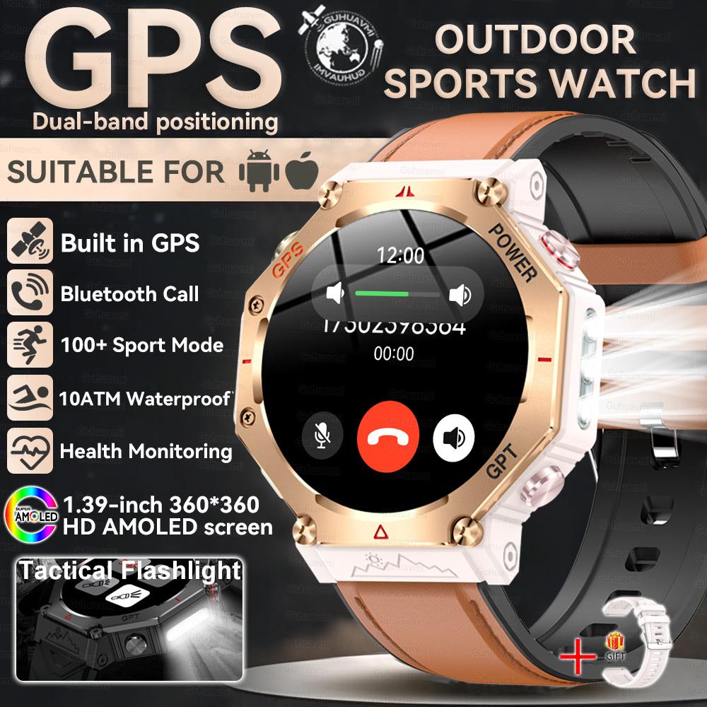 Новые встроенные GPS наручные смарт-часы для мужчин Фонарик компас BT-звонки Пульс Водонепроницаемость 10ATM Спортивные смарт-часы