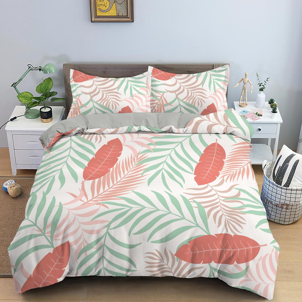 Комплект постельного белья с зелеными листьями для девочек и мальчиков, для детей, двуспальная кровать, двуспальная кровать, пододеяльник, наволочка, стеганое одеяло из полиэстера в мультяшном стиле