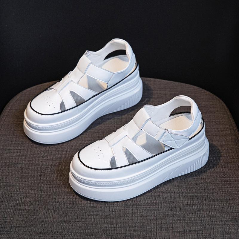 Новая ретро женская обувь на толстой подошве с полыми носками и универсальная обувь, увеличивающая рост