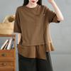 2025 Летняя футболка больших размеров для женщин, асимметричная, винтажная, свободная, свободного покроя, повседневная, однотонная, топы, футболки