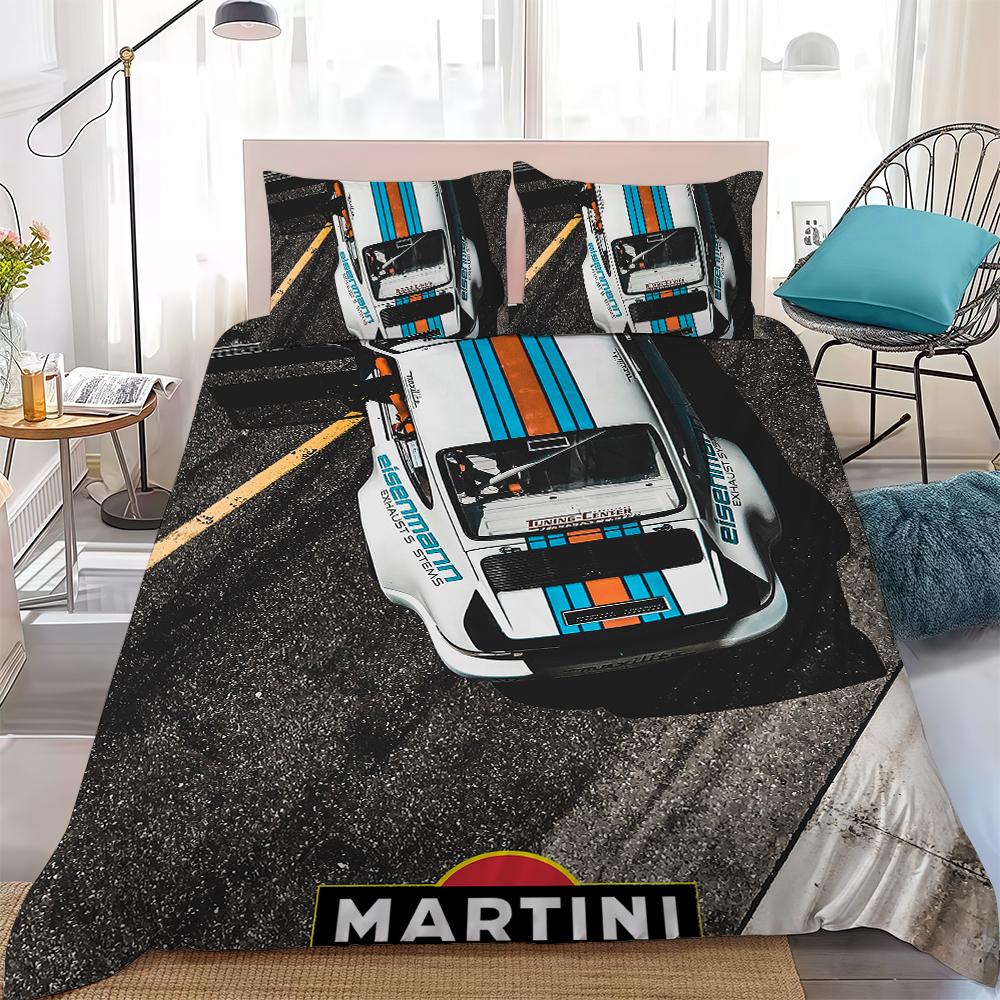 Набор пододеяльников Martini Racing Stripe Домашний стиль Постельное белье Мягкий Стирка Хлопок Кровать Комплект из 3 предметов Подарок для студенческого общежития