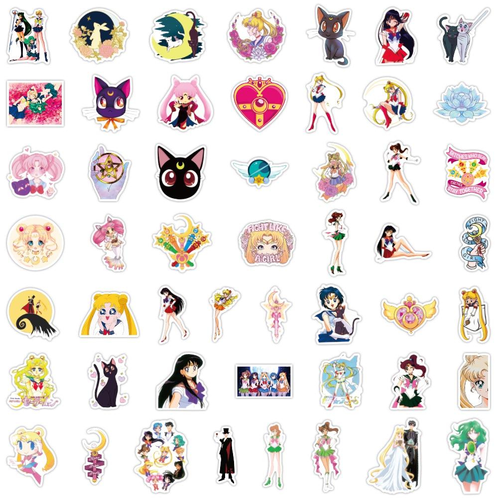 50/100PCS Kids Stickers Sailor Moon Cute Kawaii Anime Sticker Cartoonl Luggage Skateboard Guitar Fridge Notebook Waterproof Wholesale Kid Toy Gift