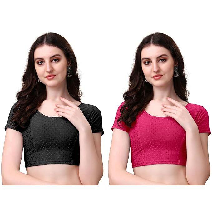 Женский хлопковый сари-блузка-комбо | Готовые к носке с круглым вырезом сшитые блузки | Мягкая эластичная ткань добби | Для вечеринок, праздничные