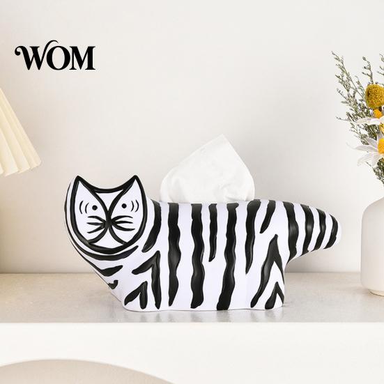 Cute Tissue Dispenser Box, Striped Cat Shape Dispenser, with Ample Interior Compact Box Container Space Vinyl Case, Decorative Durable Paper