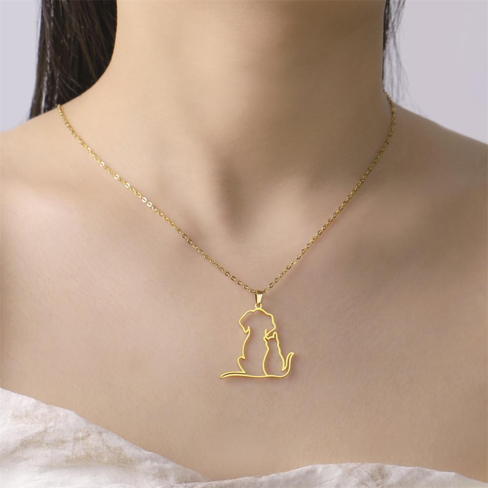 Мое обнимающее фигуру ожерелье с щенком и котенком для женщин и девушек, цепочка-подвеска из нержавеющей стали, животное, кошка, собака, циркон, подарки для любителей домашних животных