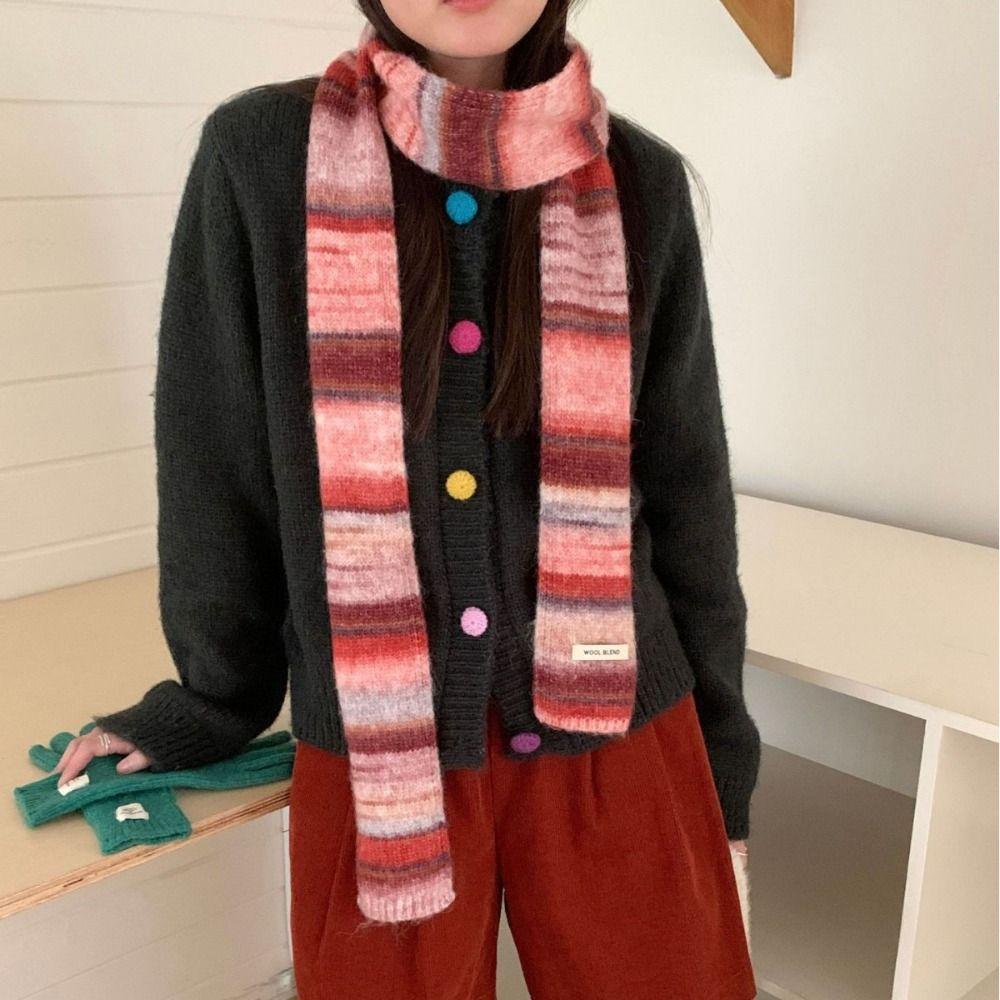 Thickened Rainbow Striped Scarf Korean Style Winter Shawl Cashmere Knitted Scarf Autumn Winter