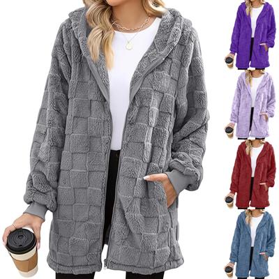 Женский Модный Повседневный Теплый Толстый Клетчатый Плюшевый Кардиган Пальто Миди Длины Элегантный На Пуговицах И Молнии