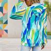 Women Plus Size Peach Dark Gray Printed Long Sleeve Hoodie Drawstring Hood Kangaroo Pocket Pullover