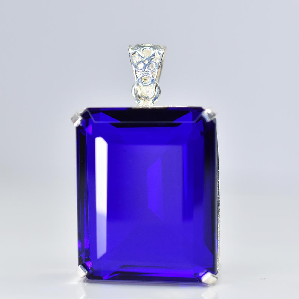 Emerald Blue Tanzanite 158 ct 925 Sterling Silver Pendant Lab-Created Gemstone Jewelry Gift