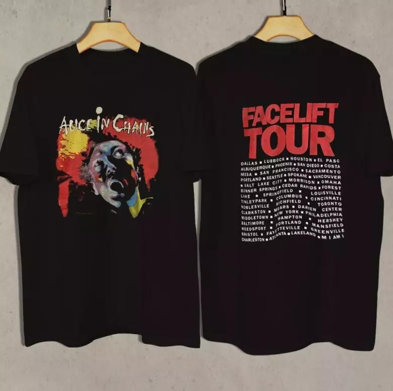 1990 Alice In Chains Facelift Tour Винтажная футболка унисекс с двусторонним принтом в стиле ретро 90-х