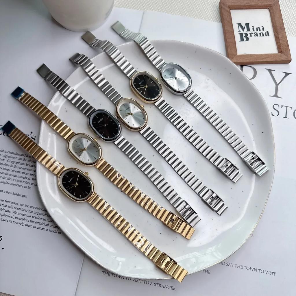 Модные Роскошные Женские Кварцевые Часы из Нержавеющей Стали Овальный Маленький Циферблат Бамбуковый Ремешок Студенческие Наручные Часы Дропшиппинг Relogio