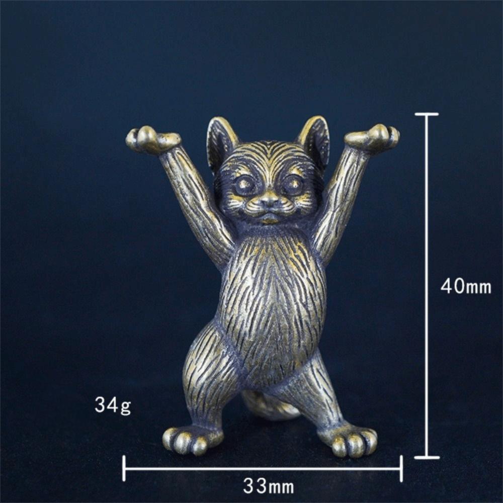 Cute Brass Metal Kung Fu Cat Figurine Antique Copper Finish Decorative Cartoon Animal Miniatures Sculptures Statues Home Decor