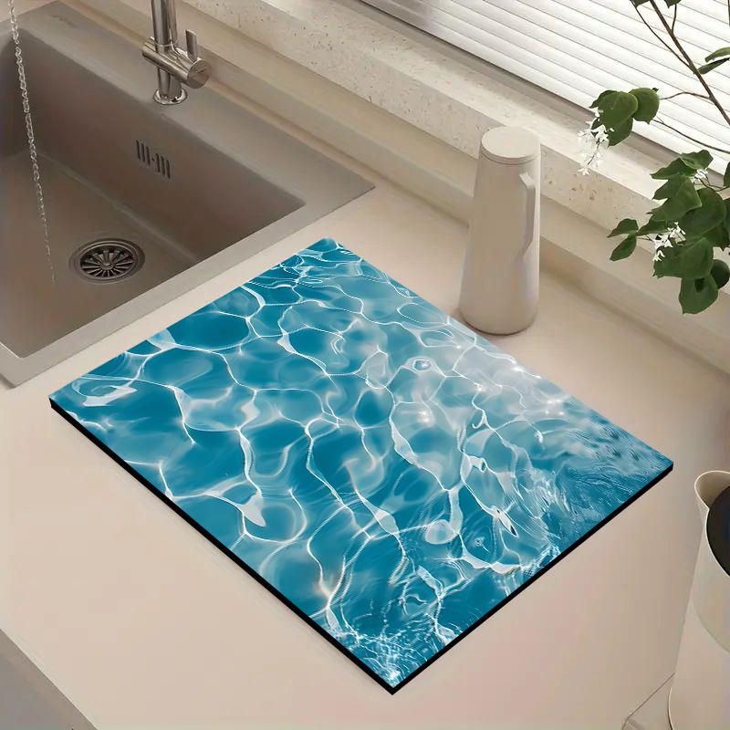 1 шт. резиновый коврик для сушки с рисунком океана для кофейни, ресторана, кухни, ковра, посуды, прочного диатомового грязевого коврика для стола, коврика для домашних животных, кофейной посуды