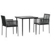 VidaXL Garden Dining Set Cushions 3 Pcs Black Rattan and Steel, Dining Set, Outdoor Dining Set, 3187065