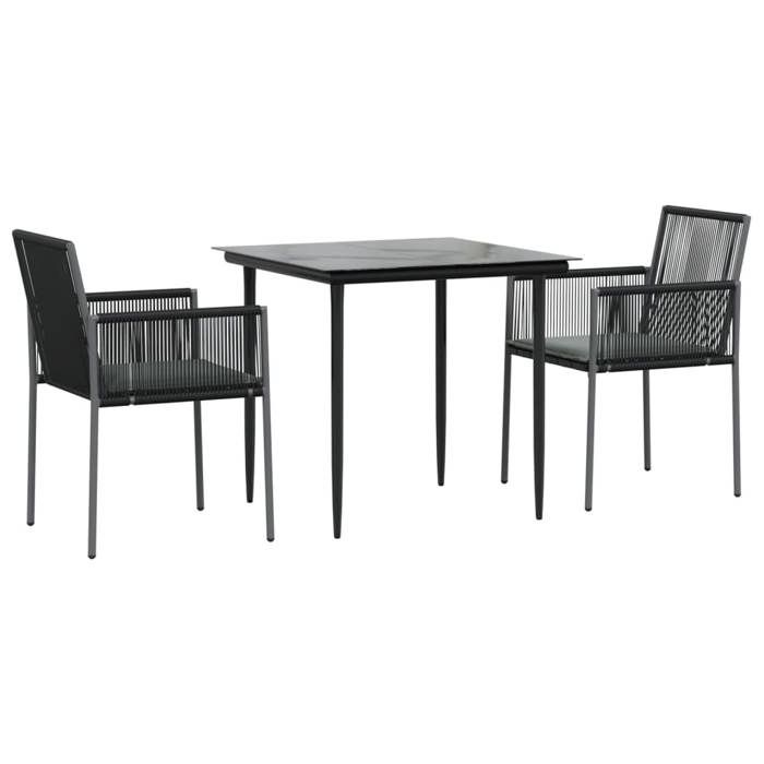 VidaXL Garden Dining Set Cushions 3 Pcs Black Rattan and Steel, Dining Set, Outdoor Dining Set, 3187065