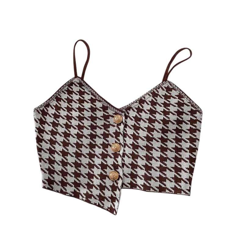 Женские укороченные топы Майки без рукавов Трикотажные майки в клетку