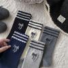 Bow Embroidered Socks Striped Lace Sweet Mid-Leg Socks Worn Outside Lace Pile Socks