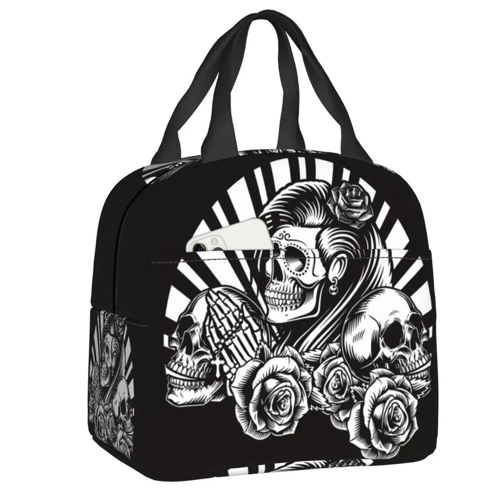 Санта Муэрте Святая смерть портативные ланч-боксы женские водонепроницаемые мексиканские мертвые сахарные черепа охладитель термоеда изолированная сумка для обеда