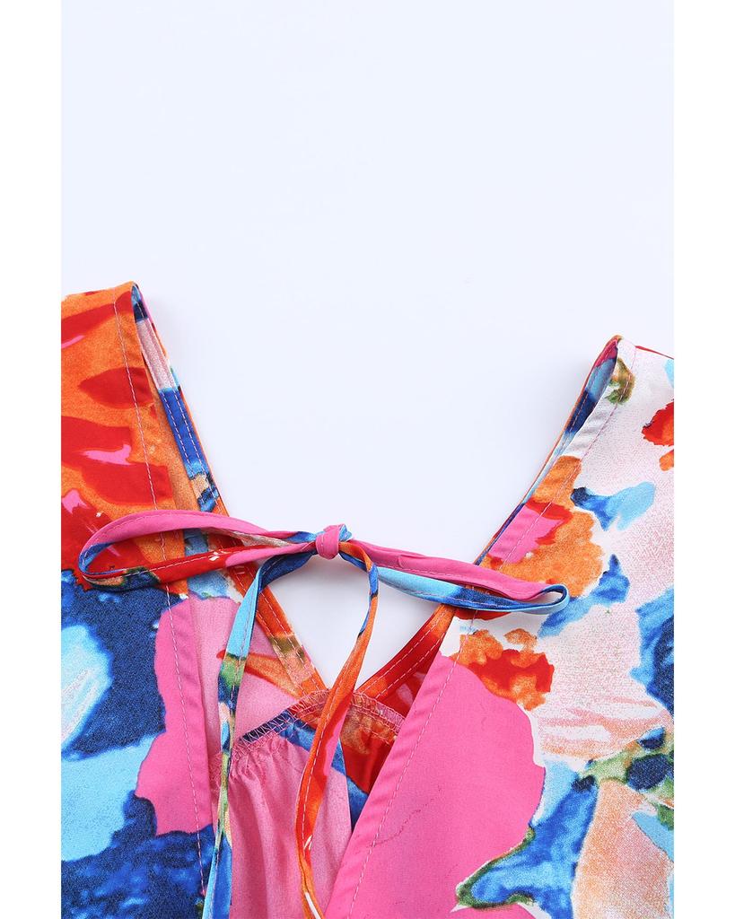 Azura Exchange Блузка с V-образным вырезом и рукавами-крылышками с абстрактным принтом