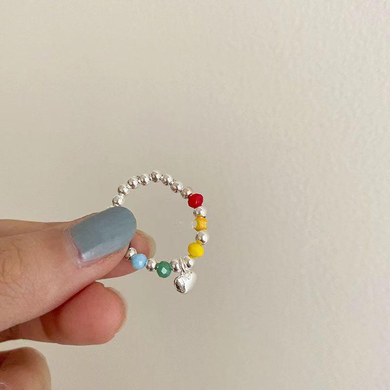 2025 Trendy High-End Colorful Beaded Silver Elastic Ring for Women