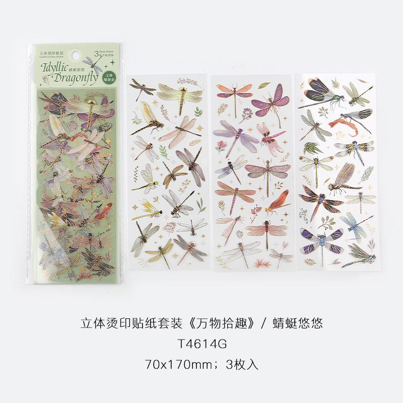 3pcs Kawaii Feather Dragonfly Bird Jellyfish Decorative Stickers Pack Scrapbooking Material Label Diary Phone Journal Planner