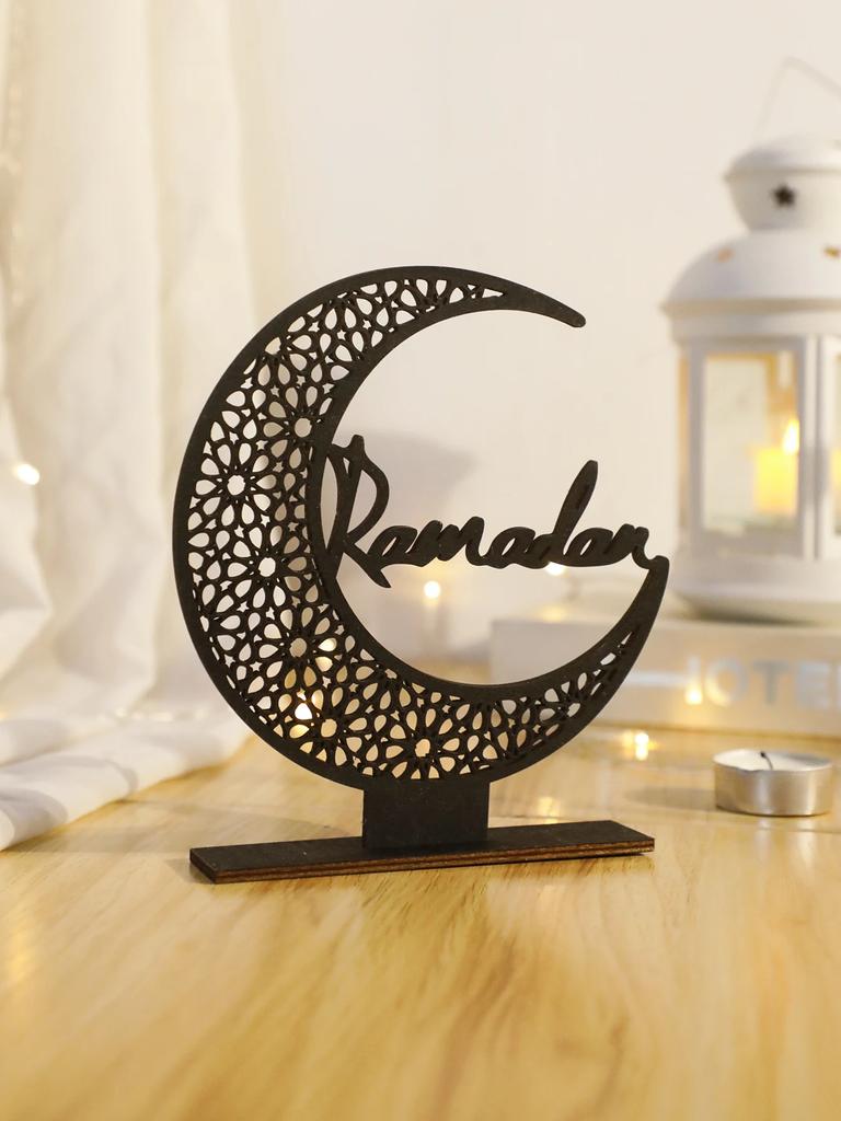 Eid Mubarak Wooden Moon Ornaments Black Ramadan Kareem Muslim Decor Happy Ramadan Table Decorations Islamic Festival Decoration