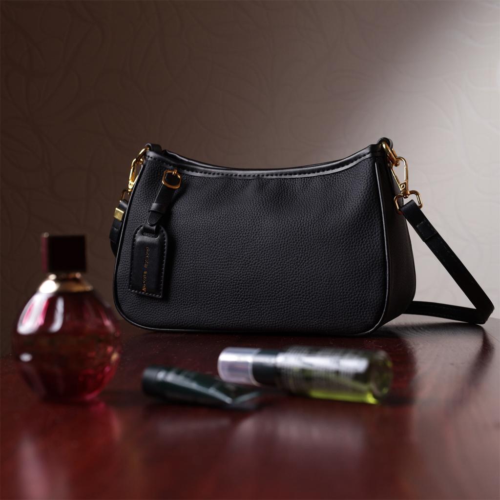 Bag with Two Removable Handles Made of Genuine Leather Vintage 22631 Black