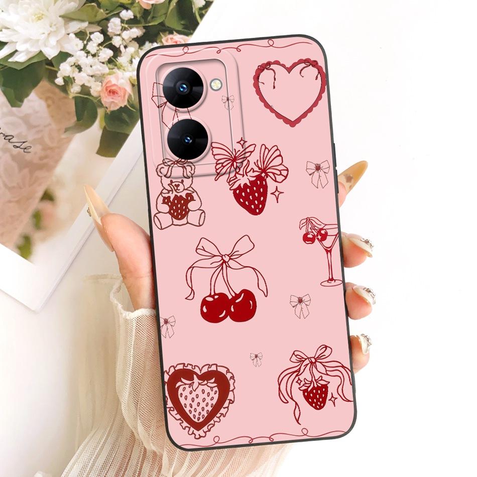 For Realme V30 V30t RMX3618 RMX3619 Cute Cat Flower Cartoon Phone Case For RealmeV30 V30T 5G Soft Silicone Cover Bumpers